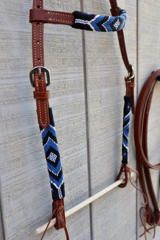 4AD622BF DE2C 4E63 A09A 666E4B0C43AB scaled Blue wrapped Beaded Headstall with Reins