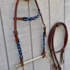 786CCA8C 49D3 4EC9 A586 1AE166E4465A 1 Blue wrapped Beaded Headstall with Reins