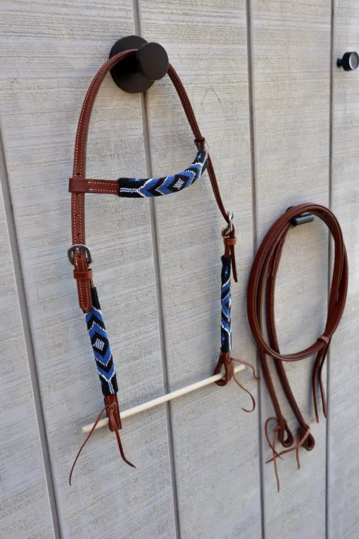 786CCA8C 49D3 4EC9 A586 1AE166E4465A 1 scaled Blue wrapped Beaded Headstall with Reins