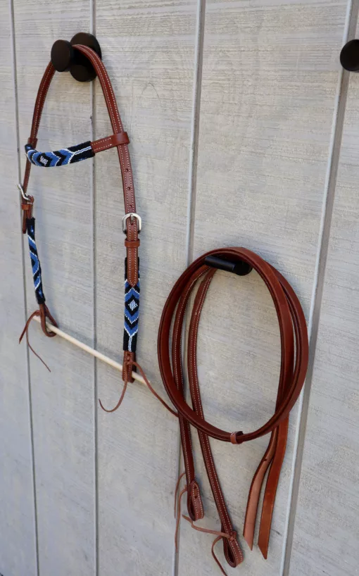 E44D9201 325D 4570 88A4 0BB9EA2E5590 scaled Blue wrapped Beaded Headstall with Reins