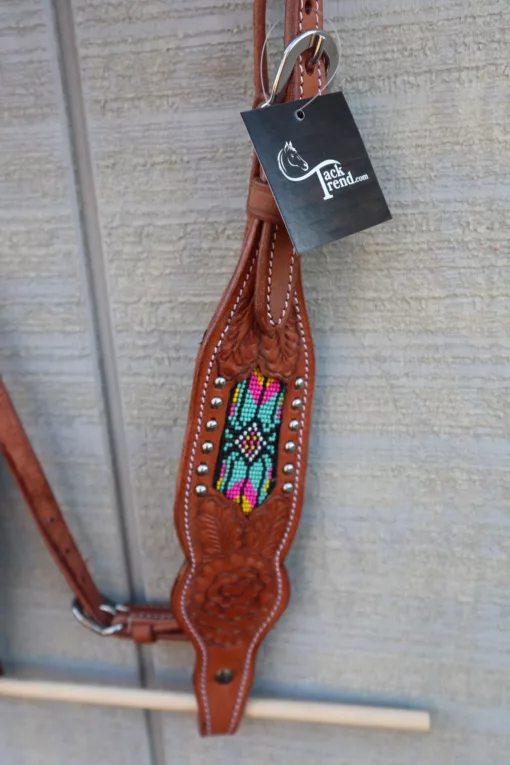D49EEB28 651D 4E86 8B10 28750161C8CB scaled Headstall with tooling and beaded Inlay